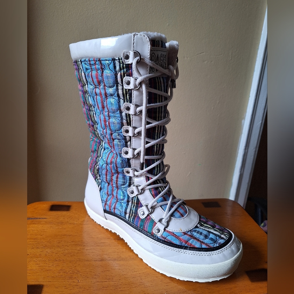 COACH POPPY Peggey Tartan Plaid Quilted Women's Shearling Winter Boots 10 - Picture 7 of 11